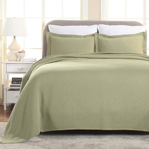 Basketweave Cotton Matelasse Decorative Bedspread and Pillow Sham Set by Blue Nile Mills - 1 of 4