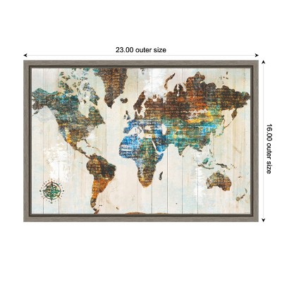 Gray Framed World Map Canvas Art Print