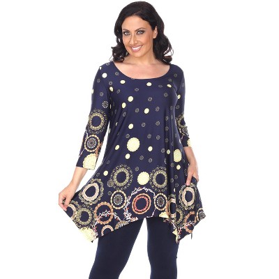 Women's Plus Size 3/4 Sleeve Printed Erie Tunic Top with Pockets - White Mark