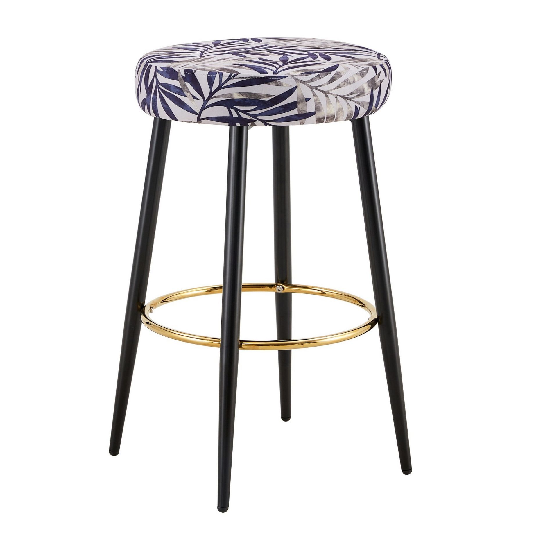 Dsvimoy Patio Counter and Bar Stool Set of 2 PU Upholstered Stools with Golden Footrest for Bar Spaces
, Black and Silver, 26.4"*21.7"*9.8"