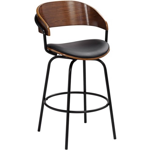 Elm Lane Walnut Metal Swivel Bar Stool Black 26