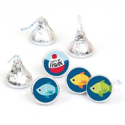 Big Dot of Happiness Let's Go Fishing - Fish Birthday Party or Baby Shower Round Candy Sticker Favors - Labels Fit Hershey's Kisses (1 sheet of 108)