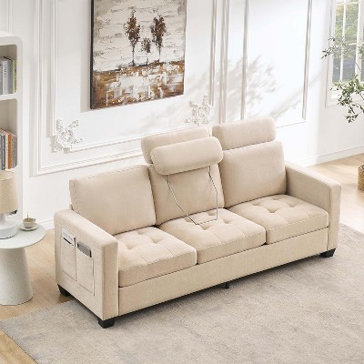 89 Inch Sofa, Oversized 3 Seat Sofa, Chenille Fabric Upholstered Sofa with Wide Armrest and Removable Cushion, for Living Room, Bedroom