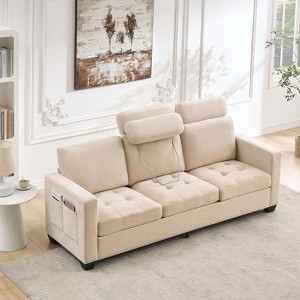 89 Inch Sofa, Oversized 3 Seat Sofa, Chenille Fabric Upholstered Sofa with Wide Armrest and Removable Cushion, for Living Room, Bedroom - 1 of 4