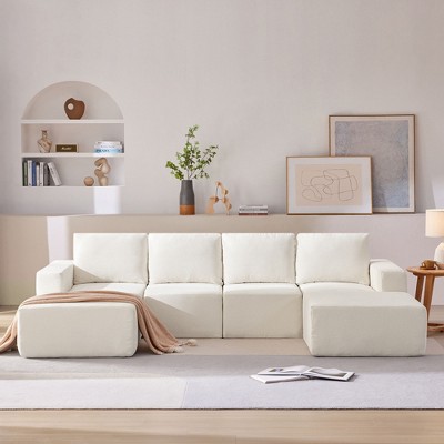 NicBex Couches for Living Room 110" U Shape Sectional Sofa Couch Chenille Free Combination Upholstered Sleeper Couch Set, Beige