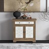 KWPZQEB Vintage Accent Cabinet with Carved Floral Panels, Double Barn Door Accent Cabinet with Drawer, Farmhouse Cabinet for Living Room, Entryway - 3 of 4