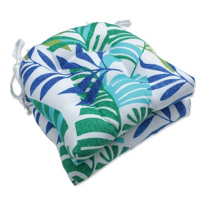 Pillow Perfect Set of 2 Islamorada Outdoor/Indoor Reversible Chair Pads Blue/Green