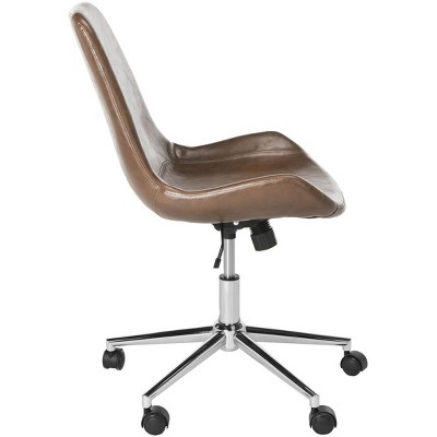Fletcher Transitional Swivel Task Chair in Brown Leather with Chrome Base