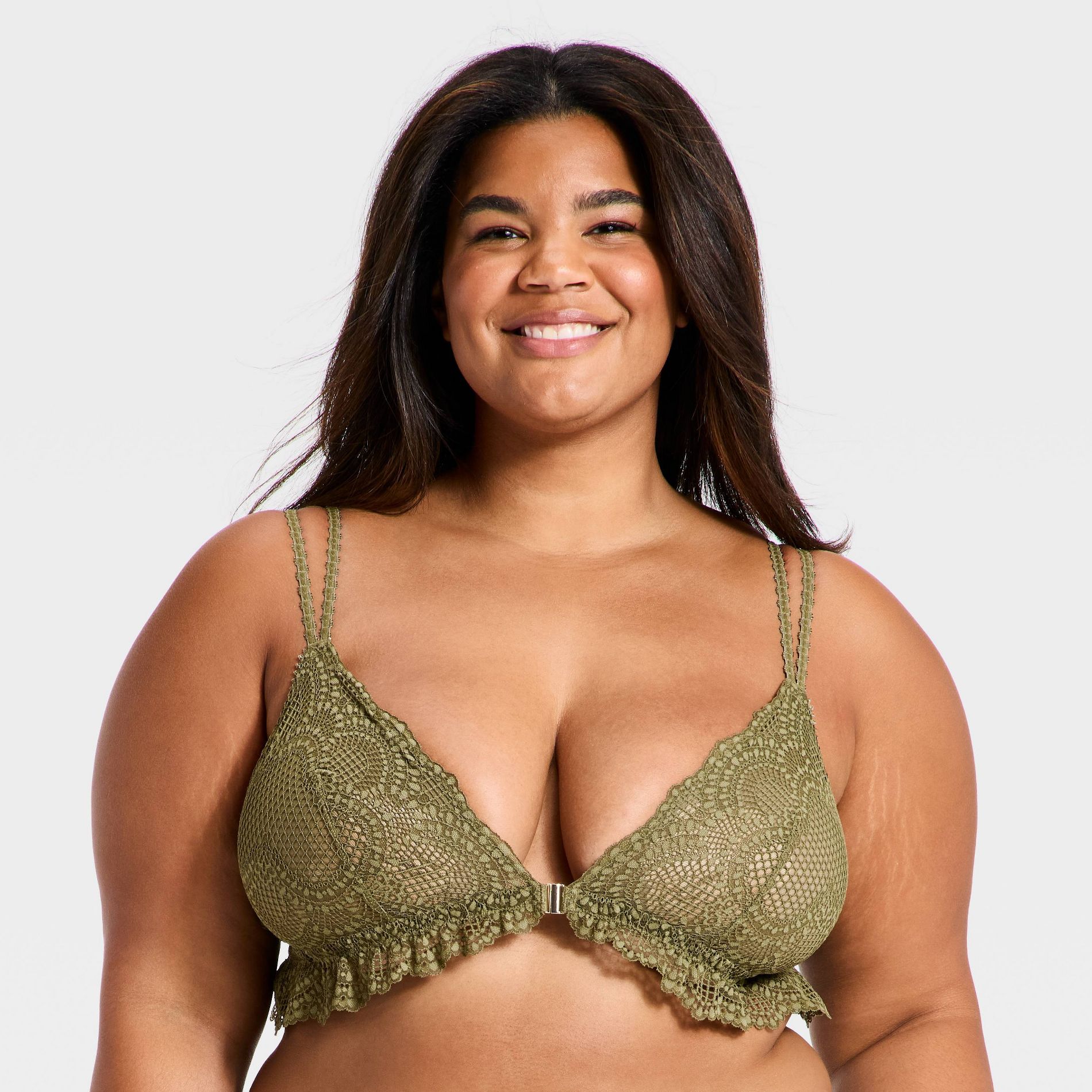 Women's Front Close Lace Bralette - Auden™ Green XXL