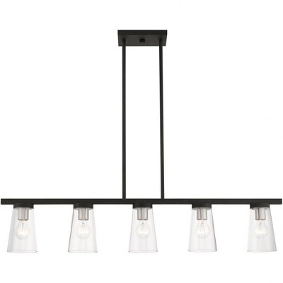 Cityview Contemporary 5-Light Linear Chandelier in Black and Brushed Nickel
