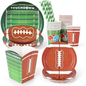 WhizMax 125 Pcs Football Plates and Napkins Set Serve 25, Football Disposable Tableware Set - Plates, Cups, Snack Bowls, Straws - 1 of 4
