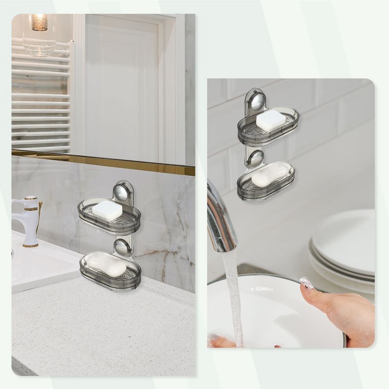 Unique Bargains Bathroom Double Layer Wall Mounted Soap Holder 6.10"x4.13"x9.65", 5 of 8