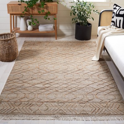Handmade Natural Beige Cotton Rectangular Area Rug