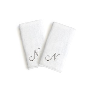 Linum Home Textles Monogrammed Luxury 100% Turkish Cotton Novelty White Hand Towels  (Set of 2) - 1 of 1