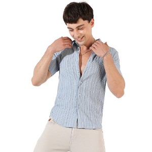 Campus Sutra Men Men's Powder Blue Crease-Stitched Shirt - 1 of 3