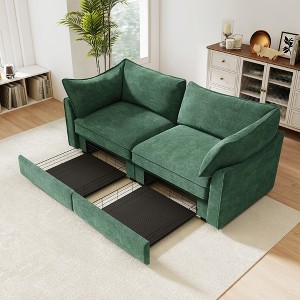 QingMoon Loveseat Sofa, Deep Seat Chenille Couch with Pull Out Storage Drawer, Crescent Shaped Armrests and Wraparound for Living Room, Apartment - 1 of 4