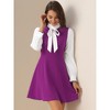 INSPIRE CHIC Women's Elegant Contrast Ruffle Stand Collar Bow Tie Puff Sleeve Office Dress - 4 of 4