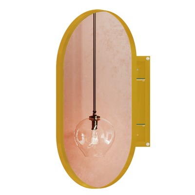 OUTSUPPLY Oval Recessed Medicine Cabinet, Metal Framed Bathroom Wall Cabinet, Wall Mirror with Storage for Bathroom