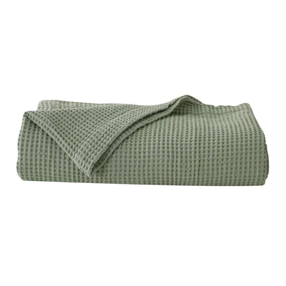 Photos - Duvet Patina Vie King Knit Waffle Weave Cotton Bed Blanket Sage Green: Machine W