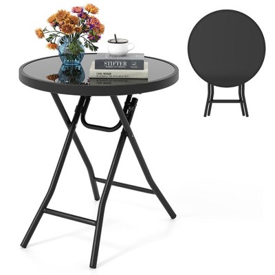 ResenkosSofa Table, End Table, Side Table,18 Inch Folding Side Table Patio Round Compact Coffee Table-Black