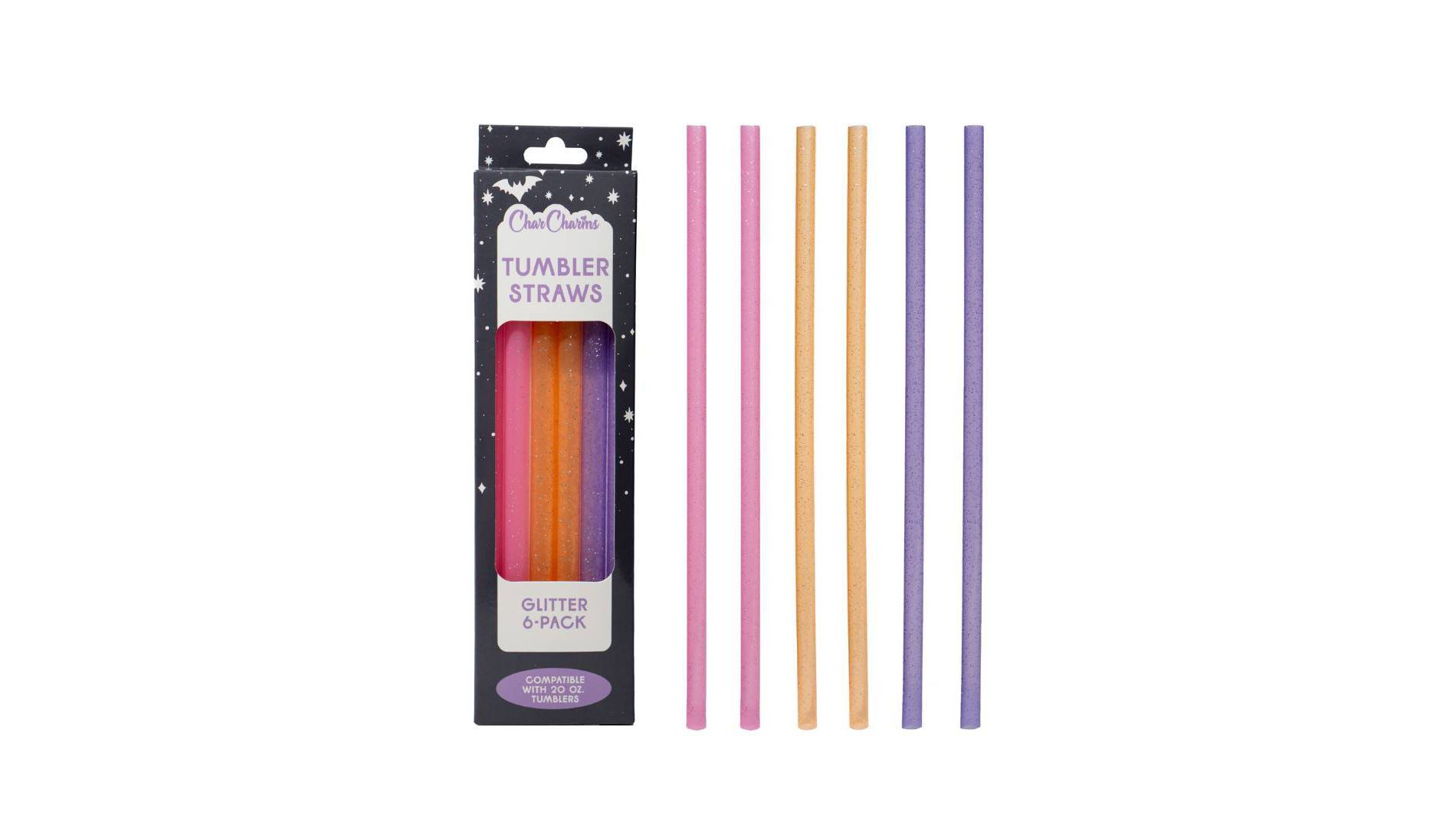 CharCharms 6pk 20oz Water Bottle Straws Glitter
