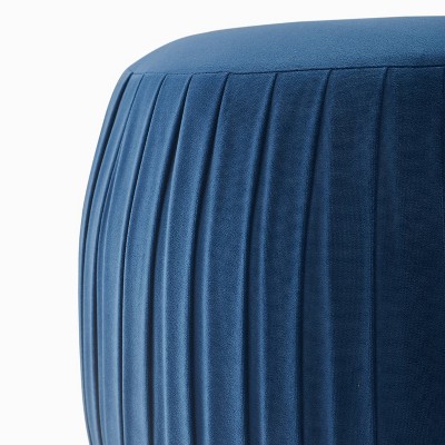 Navy Blue Velvet Tufted Round Ottoman with Gold Base