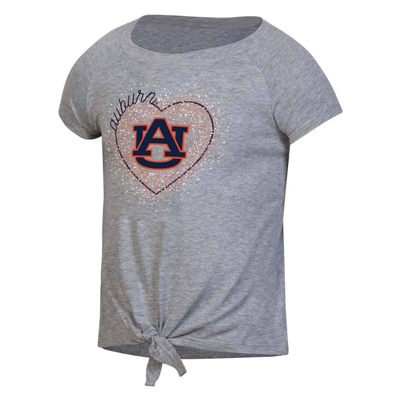 NCAA Auburn Tigers Girls&#39; Gray Tie T-Shirt, 1 of 3