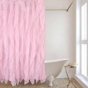 Pink Ruffle Shower Curtains for Bathroom Farmhouse Sheer Shower Curtain, 72 x 72 Inches - 1 of 4