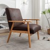 Leather-Look Microfiber Arm Chair with Tapered Solid Wood Arms and Plush Foam Cushion, Medium Classic Mid-Century Modern Design - 3 of 4