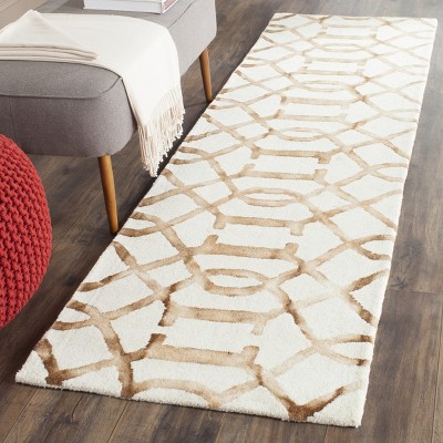 Ivory and Camel Geometric Wool Hand-Tufted Runner Rug