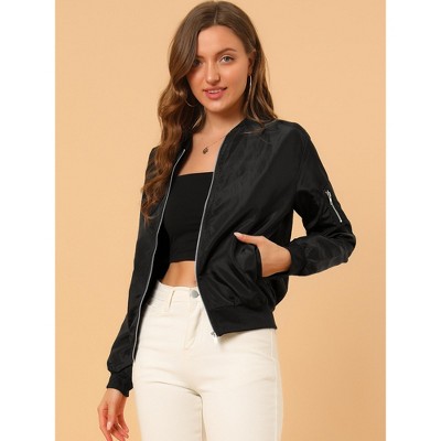 Женские куртки Allegra K Women's Bomber Jacket Casual Lightweight Zip-Up with Pockets Small Black — фото 2