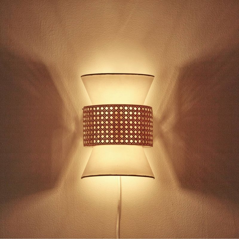 Ayla 2-Light Plug-In or Hardwire Wall Sconce with White Fabric Shade and Rattan Accent - Globe Electric, 4 of 9