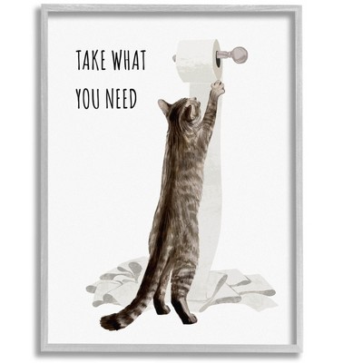 Stupell Industries Take What You Need Toilet Paper Cat Framed Giclee Art