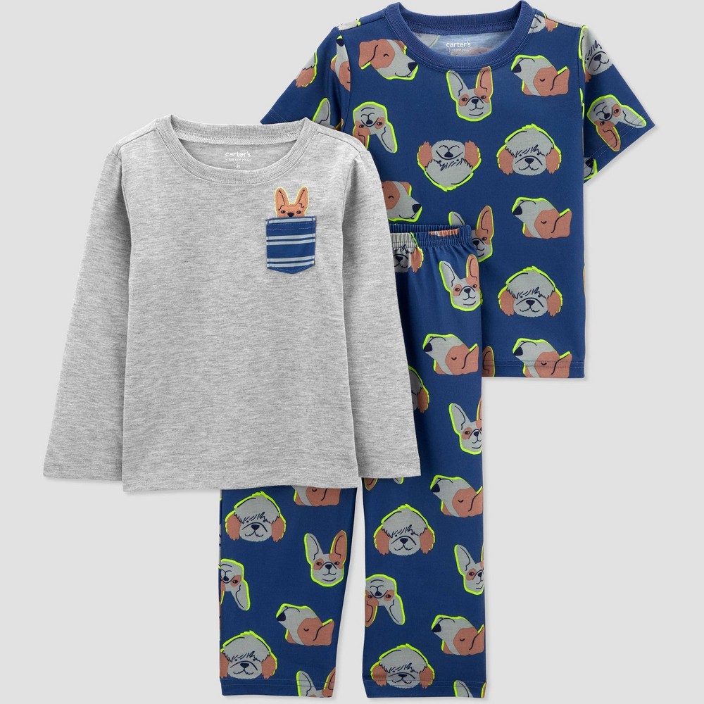 Carter's Just One You Toddler Boys' 3pc Striped and Dogs Pajama Set - Blue 4T