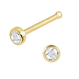 Jewelry Avalanche 22G 14K Yellow Gold Bezel-set CZ Nose Bone Nose Ring Stud - 1 of 4
