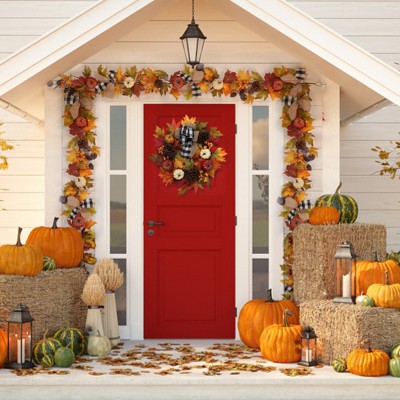 6 Ft Fall Garland with Leaves and pumpkin Decorations for Mantle Home Table Centerpiece Fireplace Porch Home Indoor Outdoor Thanksgiving Decor