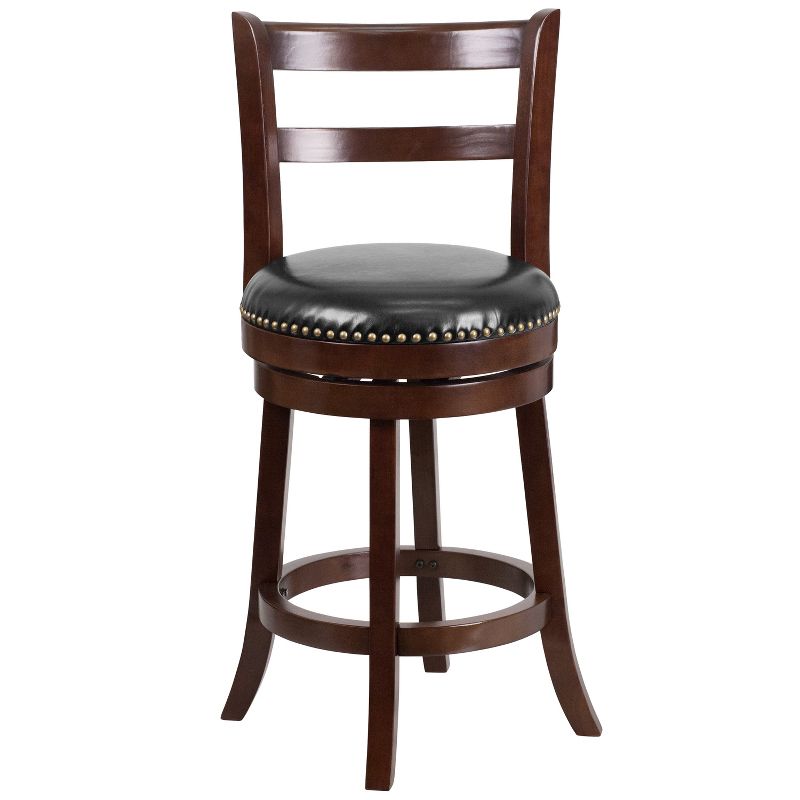 Merrick Lane 26" Wooden Counter Height Stool in Cappuccino Finish with Single Slat Ladder Back with Faux Leather Seat, 6 of 7