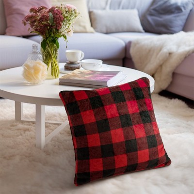 Red and Black Plaid Velvet Flannel Euro Pillow Covers, Set of 2