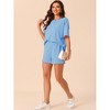 cheibear Women's Lounge Outfits Casual Round Neck Shorts Sleeves Ribbed Tops with Shorts Pajama Sets - 2 of 4
