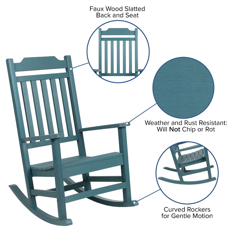Emma and Oliver Set of 2 Indoor/Outdoor Poly Resin Rocking Chairs with Side Table, 5 of 13