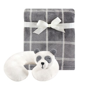 Hudson Baby Infant Neck Pillow and Plush Blanket Set, Panda, One Size - 1 of 2