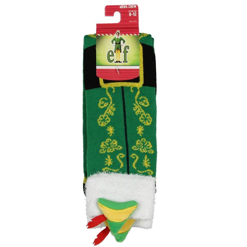 Elf The Movie Buddy 3D Costume Design Men's Crew Socks With Felt Hat and Feather Green, 4 of 5