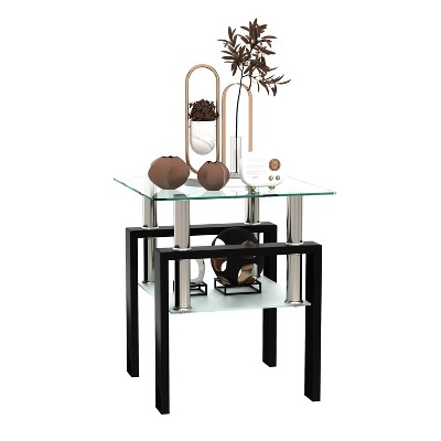 VYNXARIA Set of 2, Modern Tempered Glass Tea Table Coffee Table End Table, Square Table for Living Room