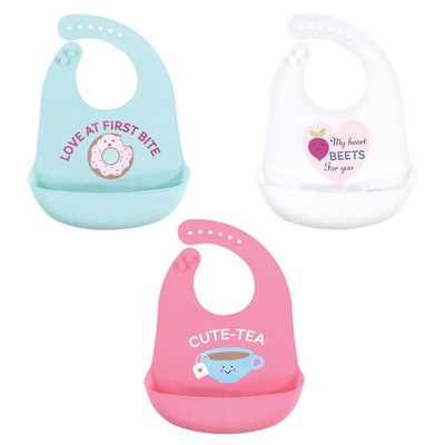 Hudson Baby Infant Girl Silicone Bibs 3pk, Cute-Tea, One Size