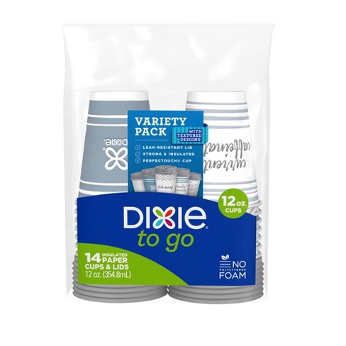 DIXIE PerfecTouch Multicolor 10 oz. Disposable Paper Cups and Lids