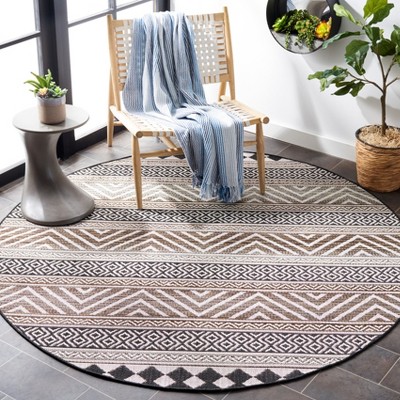 Havana Round Black and Light Brown Synthetic Indoor/Outdoor Rug