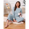 INSPIRE CHIC Women's Cotton Pajamas Waffle Long Sleeves Top and Pants with Pockets Lounge Sets - 3 of 4