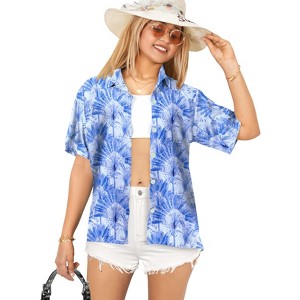 HAPPY BAY Button Down Shirt Elegant Boho Hawaiian Shirts Summer Party Blouses Short Sleeve Shirt Tropical Vacation Bohemian Womens Top - 1 of 4