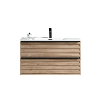 Cesicia 29'' Striped Bathroom Vanity with White Ceramic Sink, Wall Mounted Bathroom Vanity for Modern Bathroom, One-Piece White Basin without Drain