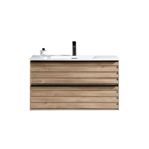 Cesicia 29'' Striped Bathroom Vanity with White Ceramic Sink, Wall Mounted Bathroom Vanity for Modern Bathroom, One-Piece White Basin without Drain - 1 of 4